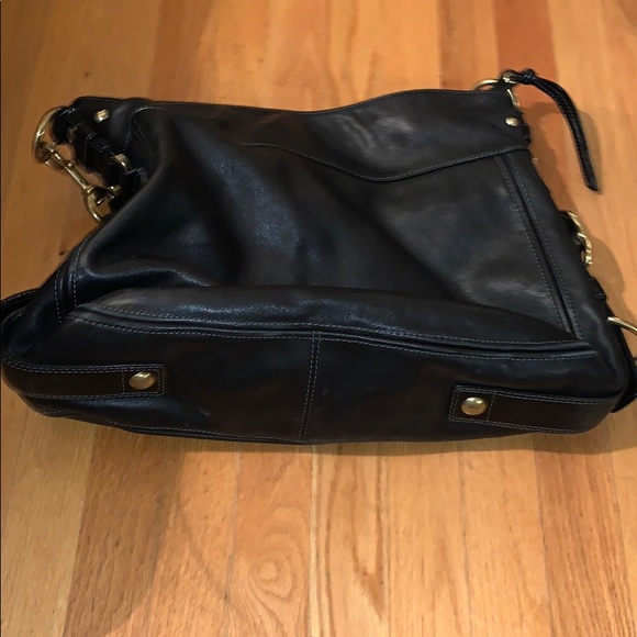 Rare Vintage COACH XXL black leather luxury travel purse bag buckle silk lining - Picture 5 of 6